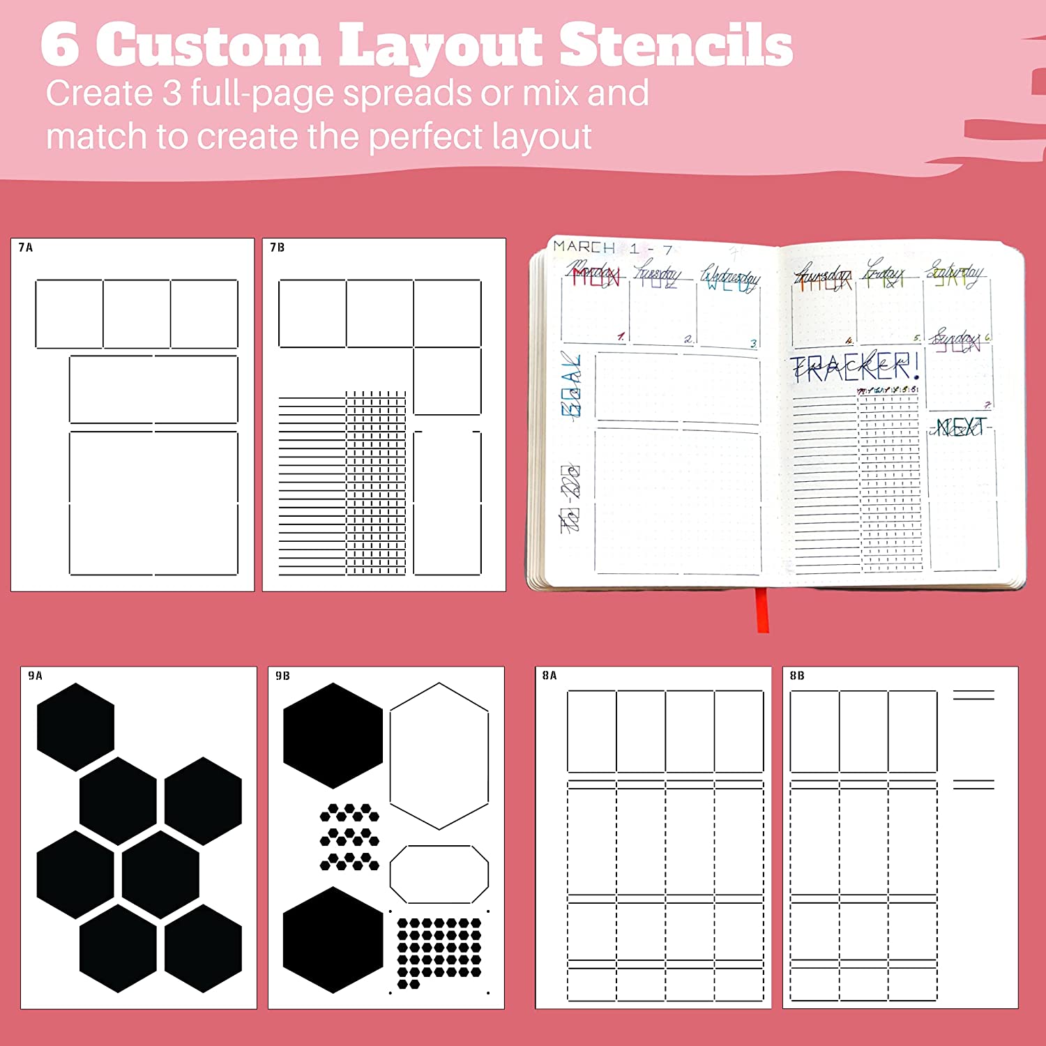 Notebook Dotted A5 - 6 упаковок, многоразовые пластиковые трафареты для
