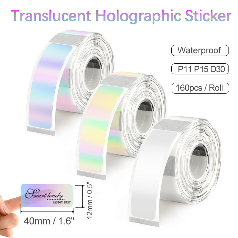 Label Printer Tape - Прозрачная голографическая термоэтикетка D30, 12*40 мм,
