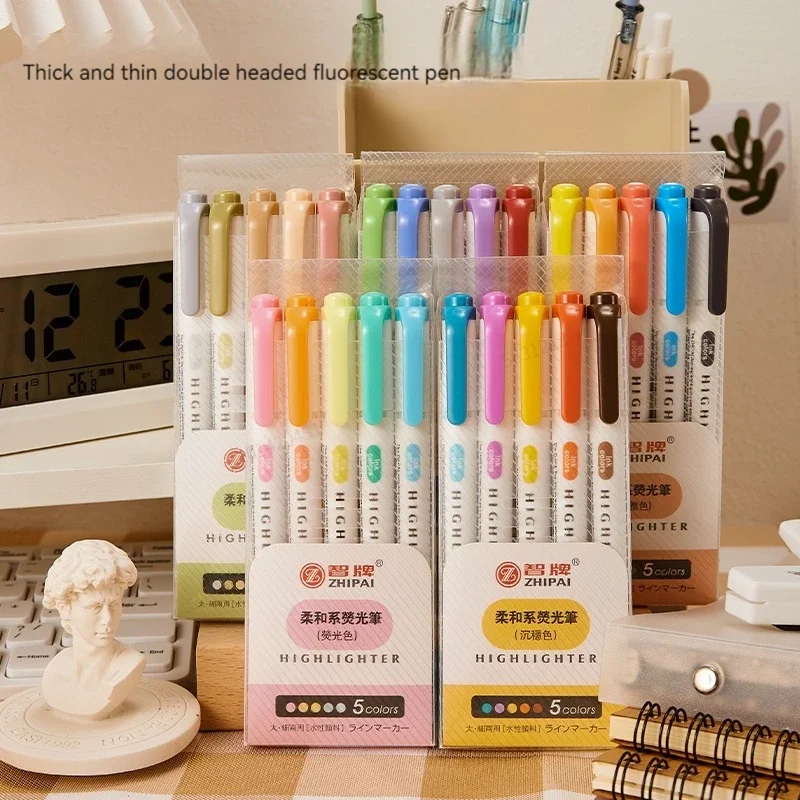 Highlighter Set Pastel - 5 цветов/коробка, набор двусторонних хайлайтеров, флуоресцентные